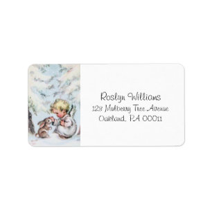 Etiqueta Natais vintages Angel Baby e Bunny Holiday