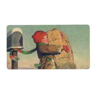 Etiqueta Natais vintages, Criança com Pacote Grande