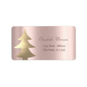 Etiqueta Natal, Árvore de Natal Dourada, Dourado Rosa