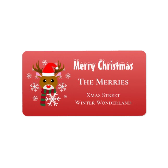 Etiqueta Natal Branco Rudolph Rudolph, Rena Nosada Vermelha (Frente)