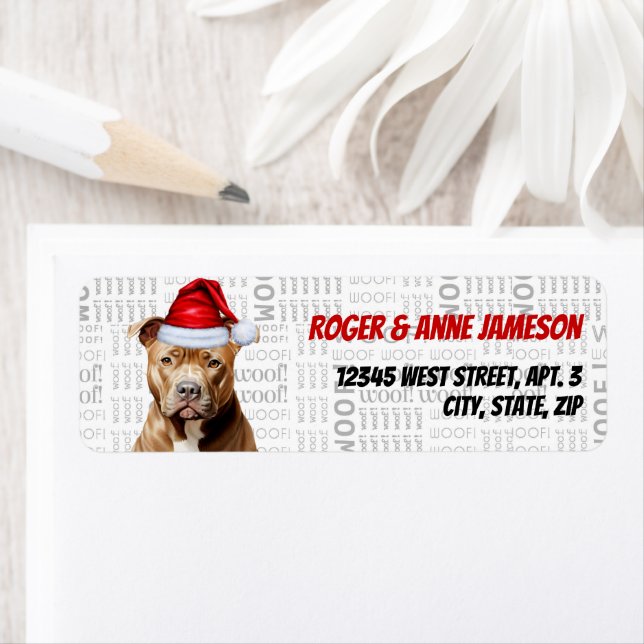 Etiqueta Natal Brown Pitbull Dog Endereço de devolução (Insitu)