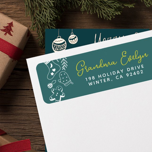 Etiqueta Natal Cheer Green Holiday Endereço de Baking (Criador carregado)