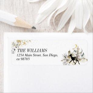 Etiqueta Natal da Floresta Mágica Dourada e Negra