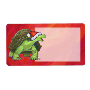 Etiqueta Natal Da Tartaruga Em Vermelho