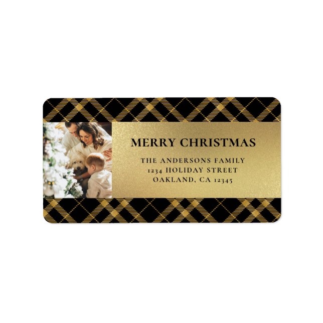 Etiqueta Natal da Xadrez de Buffalo Dourada Moderna Elegant (Frente)