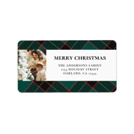 Etiqueta Natal da Xadrez Verde Moderna Elegante