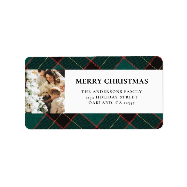 Etiqueta Natal da Xadrez Verde Moderna Elegante (Frente)