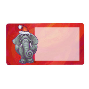 Etiqueta Natal de Elefante no Vermelho