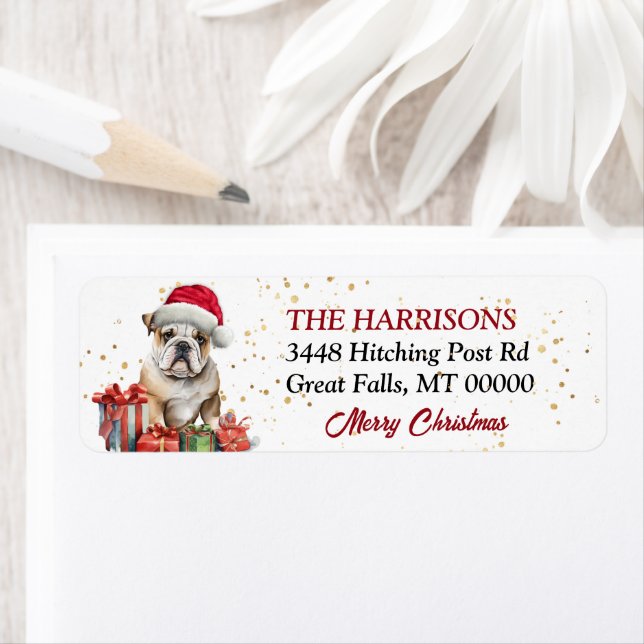 Etiqueta Natal de Santa Hat Bulldog (Insitu)