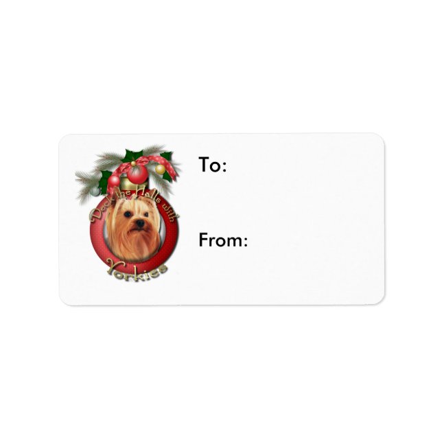 Etiqueta Natal - Deck the Halls - Yorkies (Frente)