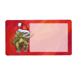 Etiqueta Natal do Triceratops no vermelho