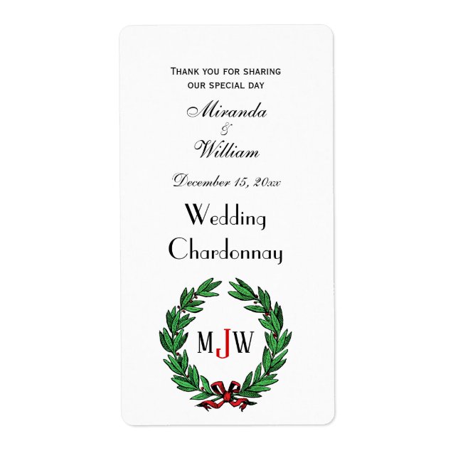 Etiqueta Natal Festivo Xmas Holly Wreath Monograma (Frente)