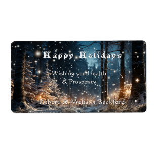 Etiqueta Natal Floresta de Inverno Elegante e Festiva