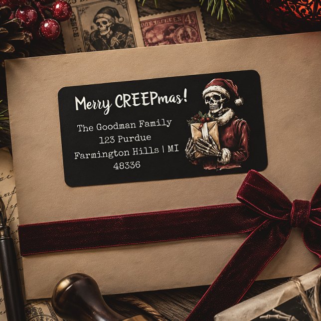 Etiqueta Natal Gótico Esqueleto Vintage (Criador carregado)