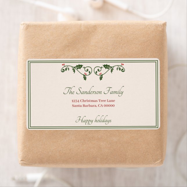 Etiqueta Natal Holly Red Berries Volte ao feriado (Insitu)