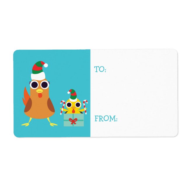 Etiqueta Natal Maria e Bandit as galinhas (Frente)