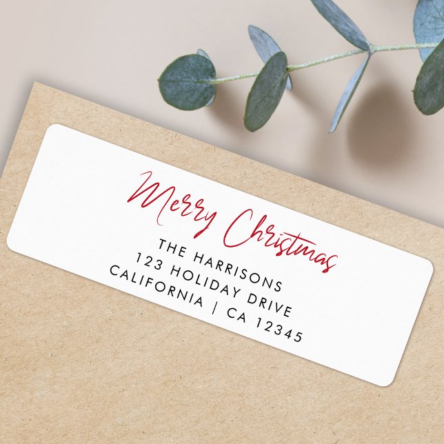Etiqueta Natal moderno | Endereço de devolução do script ve (Simple Merry Christmas return address envelope labels by Guava for your every holiday mailing needs)