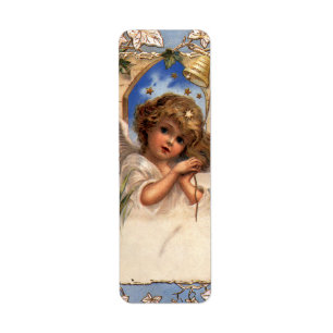 Etiqueta Natal vintage, anjo do Victorian com Bels Dourados