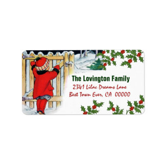 Etiqueta Natal vintage Girl and Holly