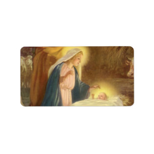Etiqueta Natal vintage natividade, bebê Jesus de Mary