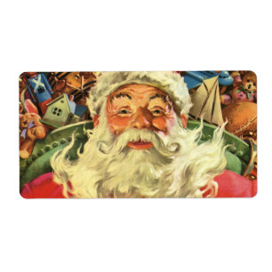 Etiqueta Natal vintage Papai Noel em Sleigh com Brinquedos
