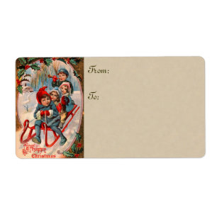 Etiqueta Natal vintage que Sledding grandes Tag do presente
