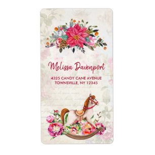 Etiqueta Natal Vitoriano de Rocking Horse & Poinsettia
