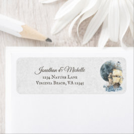 Etiqueta Navio de vela náutica e endereço da lua cheia