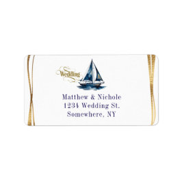Etiqueta Navy and Gold Nautical Boat Gold Frame Wedding