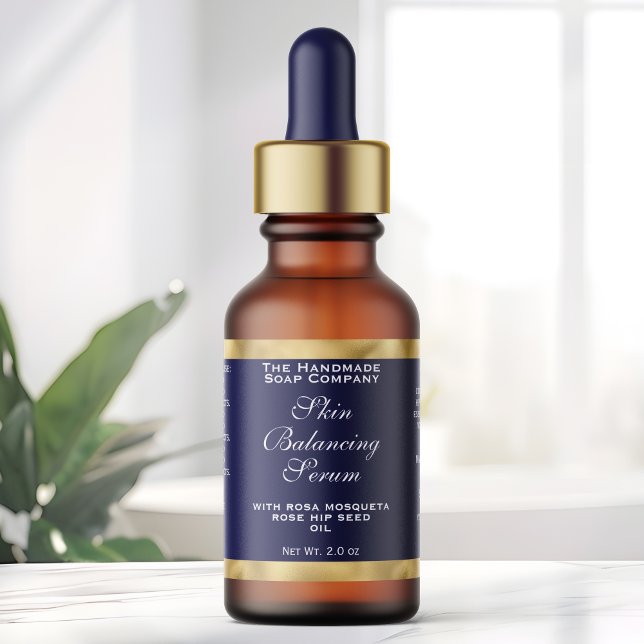 Etiqueta Navy Blue and Gold Cosmetics Dropper Bottle Label  (Criador carregado)