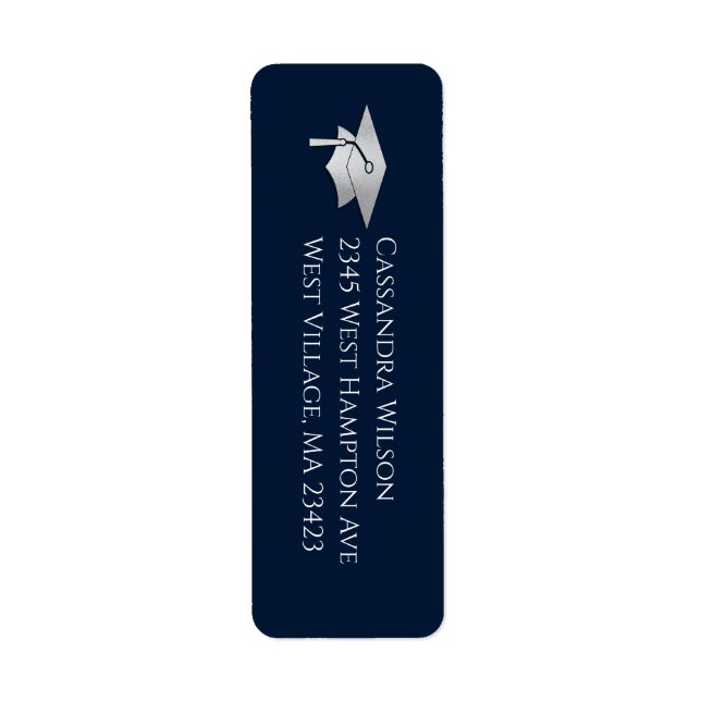 Etiqueta Navy Blue and Silver Graduation (Frente)
