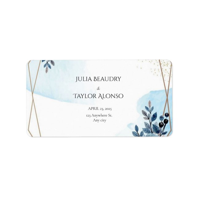 Etiqueta Navy Blue Geometric Floral Wedding  (Frente)