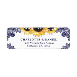 Etiqueta Navy Blue Lace Rustic Sunflower Return Address