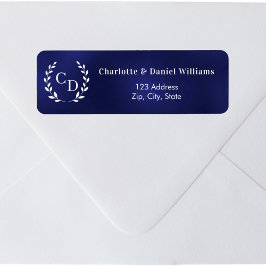 Etiqueta Navy blue monogram initials wreath return address