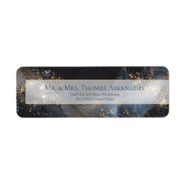 Etiqueta Navy Gold Liquid Marble Return Address
