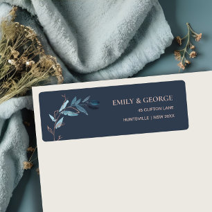ETIQUETA NAVY PINK FOLIAGE WATERCOLOR LEAVES BRANCH ADDRESS