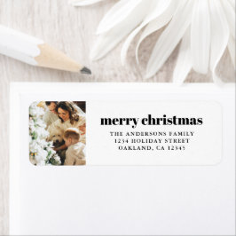 Etiqueta Negra e Branca Moderna e Minimalista Feliz Natal