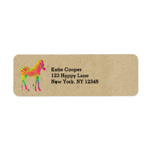 Etiqueta Neon Baby Zebra Psicodélica Rosa Amarelo e Verde