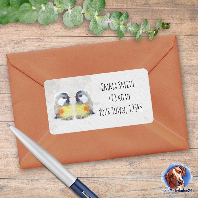 Etiqueta Niedliche Kohlmeisen - Aquarell-Design | (Niedliche Kohlmeisen im Aquarell-Design, eckige Adressaufkleber zum personalisieren)