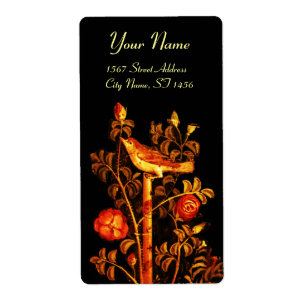 Etiqueta NIGHTINGING COM ROSAS, Amarelo vermelho preto