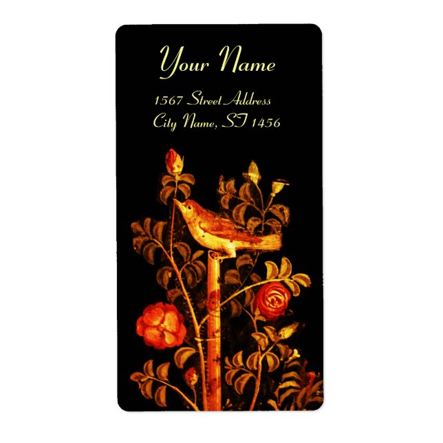 Etiqueta NIGHTINGING COM ROSAS, Amarelo vermelho preto (Frente)