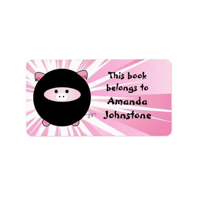 Etiqueta Ninja Pig no Bookplate Rosa (Frente)
