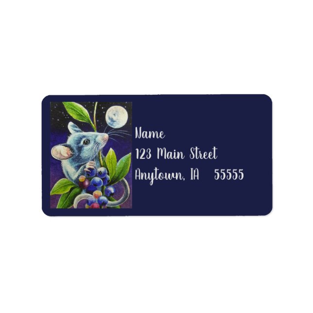Etiqueta Noite de Verão Mouse Lua e Berries Aquarela (Frente)