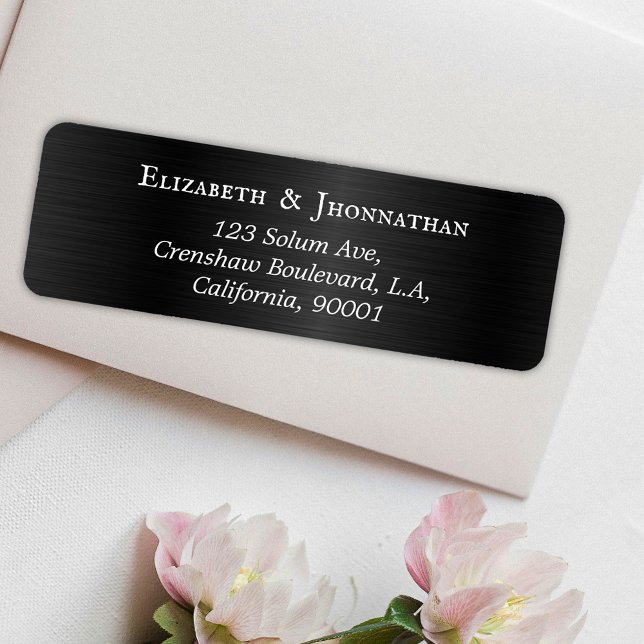 Etiqueta Nome branco elegante de metal preto moderno escova (Criador carregado)