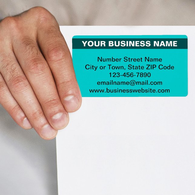 Etiqueta Nome da Empresa Destacado no Envio Verde-Teal (Teal green shipping label with your highlighted business name)