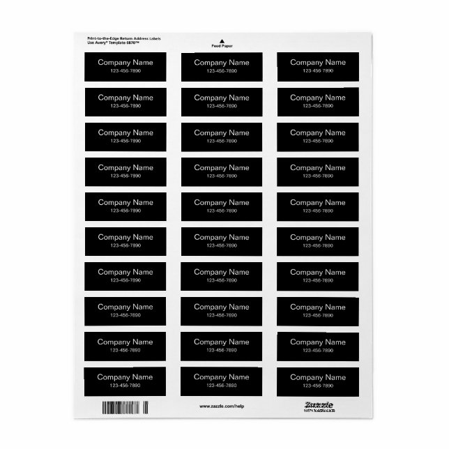 Etiqueta Nome da empresa Número de telefone Black Label Mod (Folha completa)