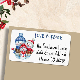 Etiqueta Nome da Família Love & Peace Snowman