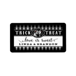 Etiqueta Nome do Casamento do Dia das Bruxas Negro e Branco