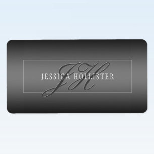 Etiqueta Nome Elegante & Iniciais Monogramadas Preto e Ci