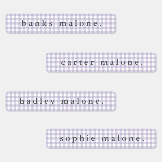 Etiqueta Nome Impermeável Gingham Roxo (Grupo)